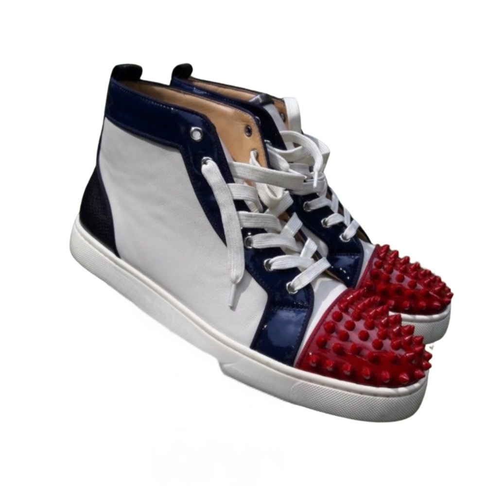 Christian Louboutin Louis Spikes High-Top Sneakers – Red/White/Blue Size 42
